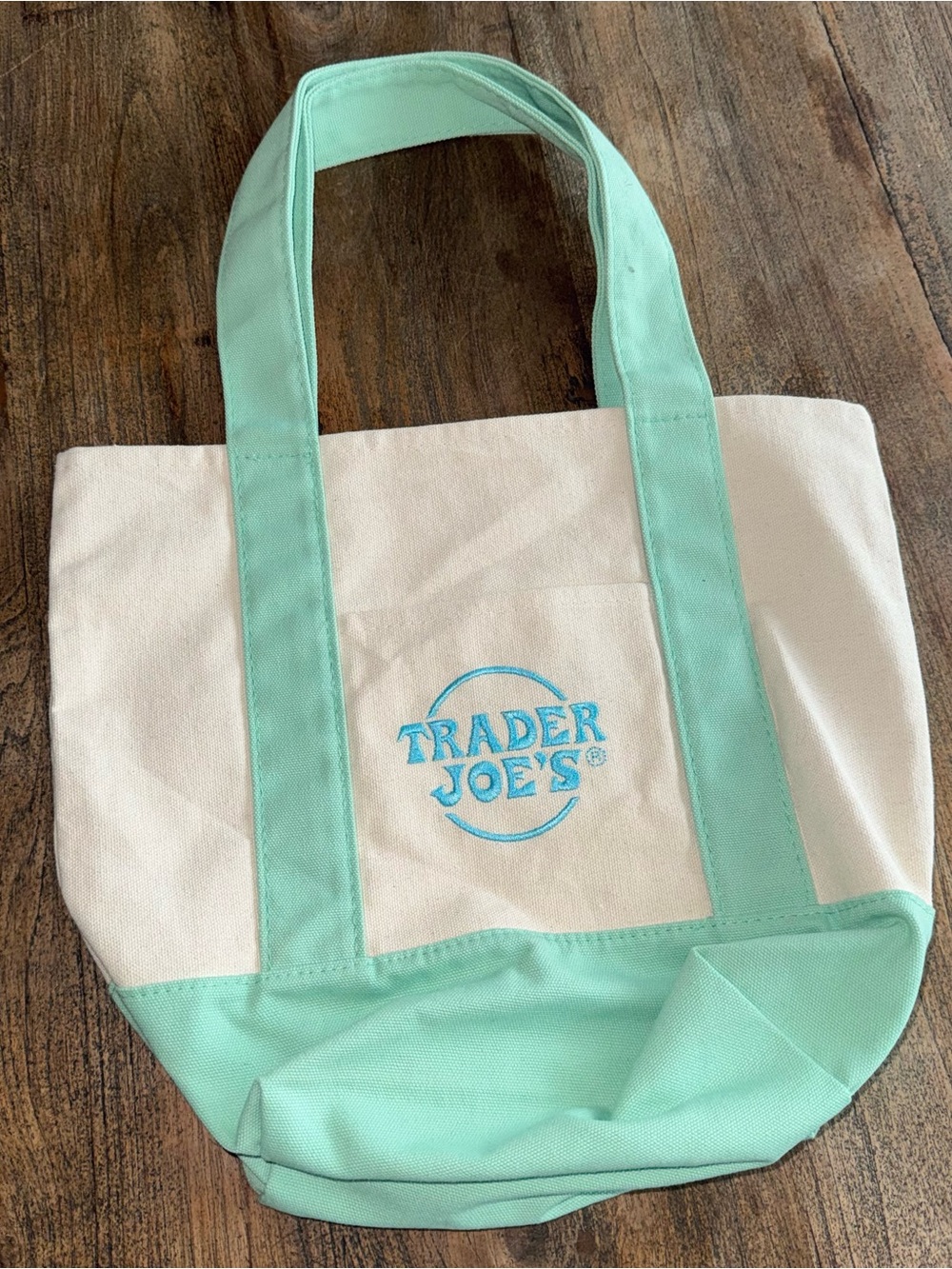 Trader Joe's Canvas Mini Seafoam Green Blue Tote Bag